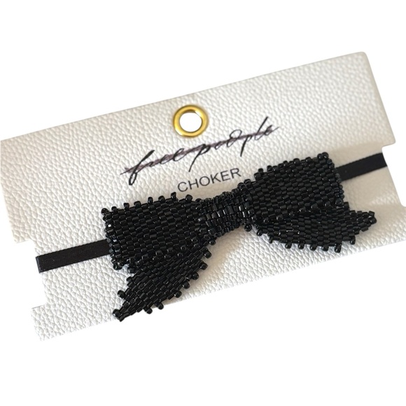 NWT Free People Backstage Pass Choker Black Beaded Bow - Picture 1 of 6